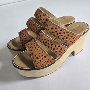 Jeffrey Campbell UO faux calf hair leather wooden platform slip on clogs sz 8